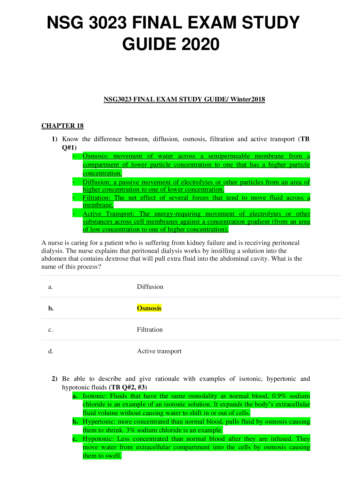 Preview of NSG 3023 FINAL EXAM STUDY GUIDE 2020